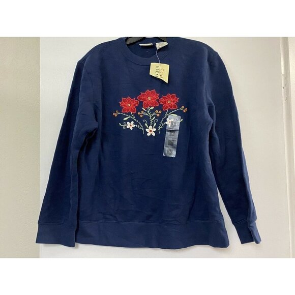 CLASSIC ELEMENTS WOMEN'S BLUE HOLIDAY SWEATSHIRT POINSETTIA Size S/CH 6-8 - Picture 1 of 5